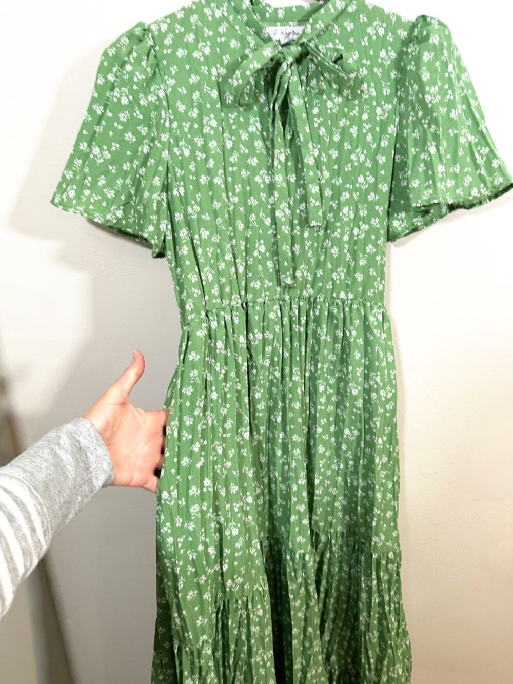 NWOT Polagram Boho Green Floral Maxi Dress Size Small Fairycore Cottagecore - Picture 8 of 11
